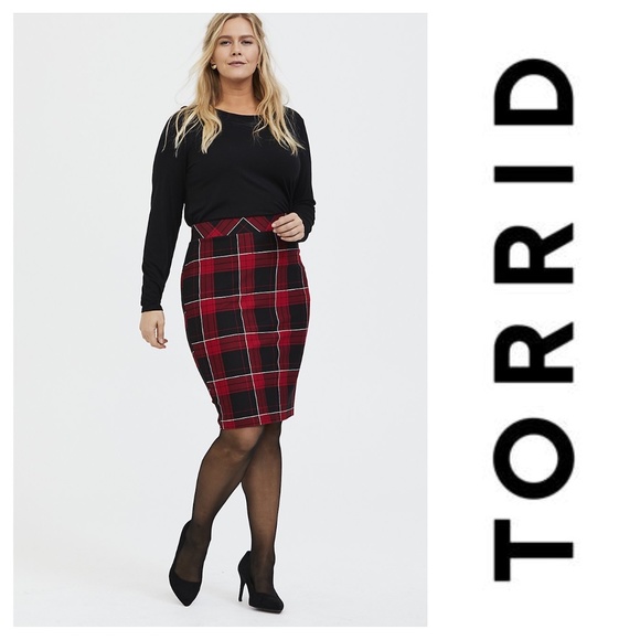 torrid Skirts Torrid Plus Size Red Plaid Premium Ponte Mini Pencil